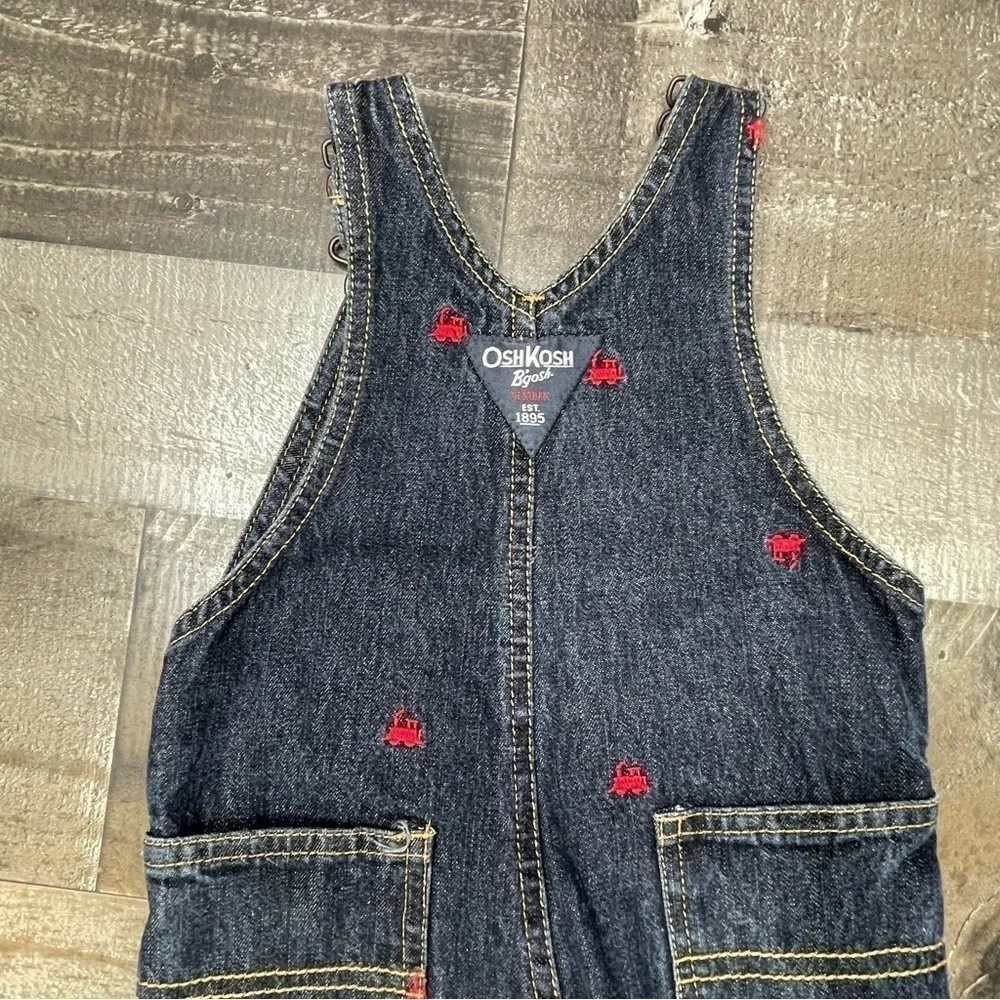 OshKosh Embroidered Train Denim Overalls size 9 months
